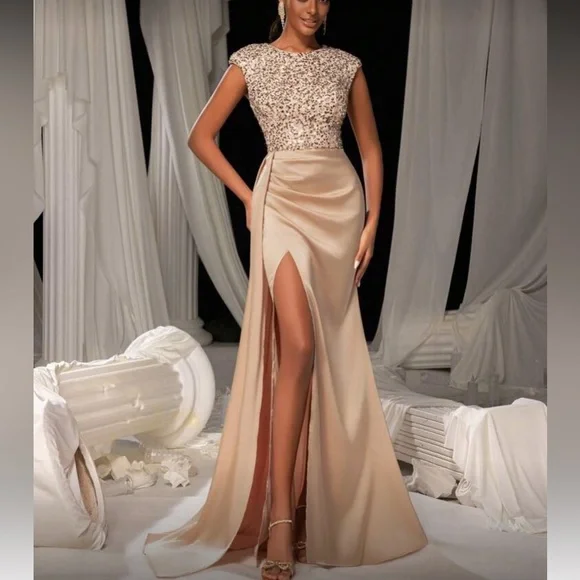 Elegant Beige Evening Gown - Picture 5 of 8